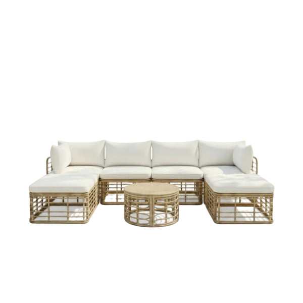 Outdoor Patio Furniture, All-Weather Rattan Sectional Sofa Set With Thick Cushions And Pillows-Beige