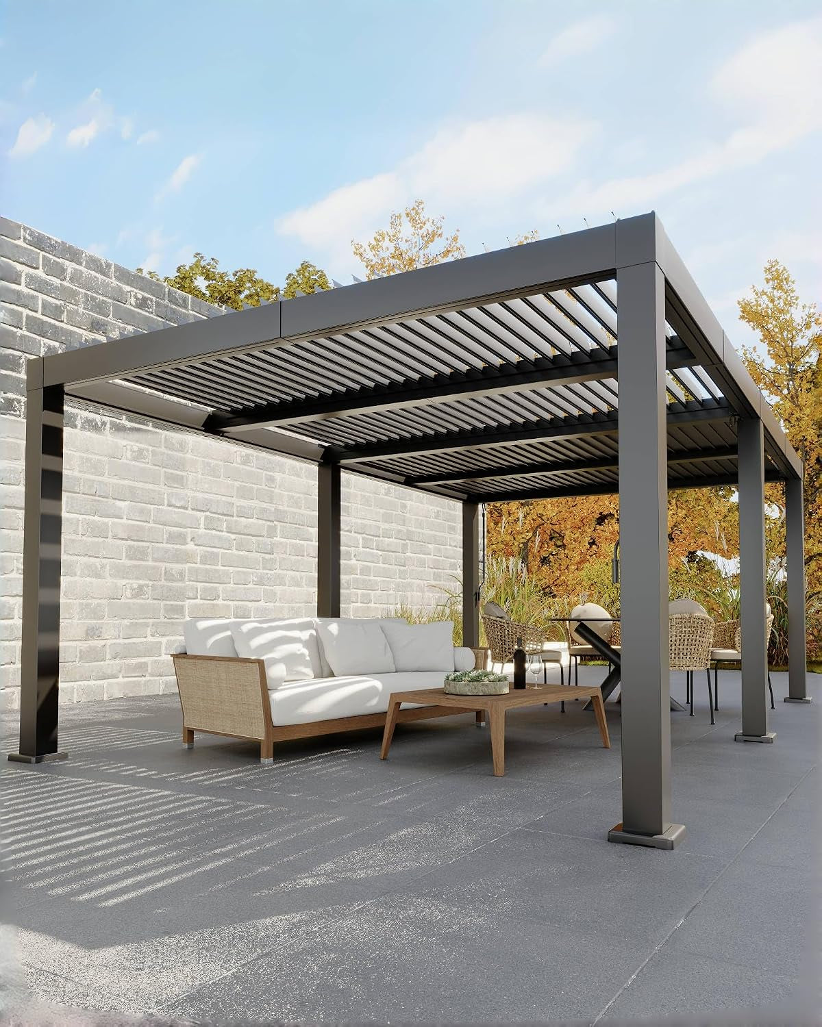 All-Aluminum Louvered Pergola 12 Ft X 20 Ft, Outdoor Pergola with Adjustable Louvered Roof, Reinforced Aluminum Frame, Integrated Drainage System, Hardtop Gazebo for Patio, Deck, Gray