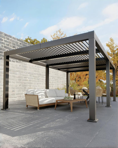 All-Aluminum Louvered Pergola 12 Ft X 20 Ft, Outdoor Pergola with Adjustable Louvered Roof, Reinforced Aluminum Frame, Integrated Drainage System, Hardtop Gazebo for Patio, Deck, Gray
