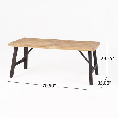Acacia Wood Outdoor Dining Set with 2 Benches & Slat‑Panel Table – Light Brown