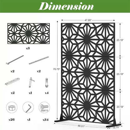 4.03 Ft. X 5.9 Ft.Outdoor and Indoor Freestanding Steel Squared Flat Privacy Screen, Fence Panels in Black