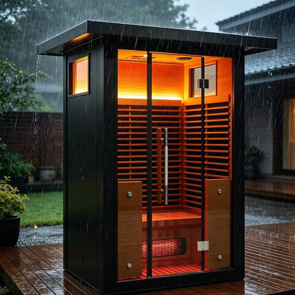 Lugano Outdoor Full‑Spectrum Infrared Sauna – 1750W Infrared, Panoramic Tempered Glass, Oxygen Bar & Smart Preheat