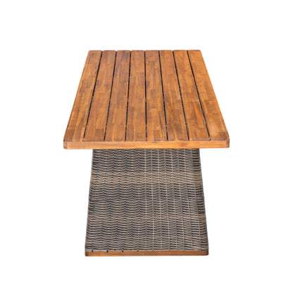 6‑Piece Outdoor Acacia Wood Dining Set with PE Rattan Chairs & Handwoven Rattan Legs