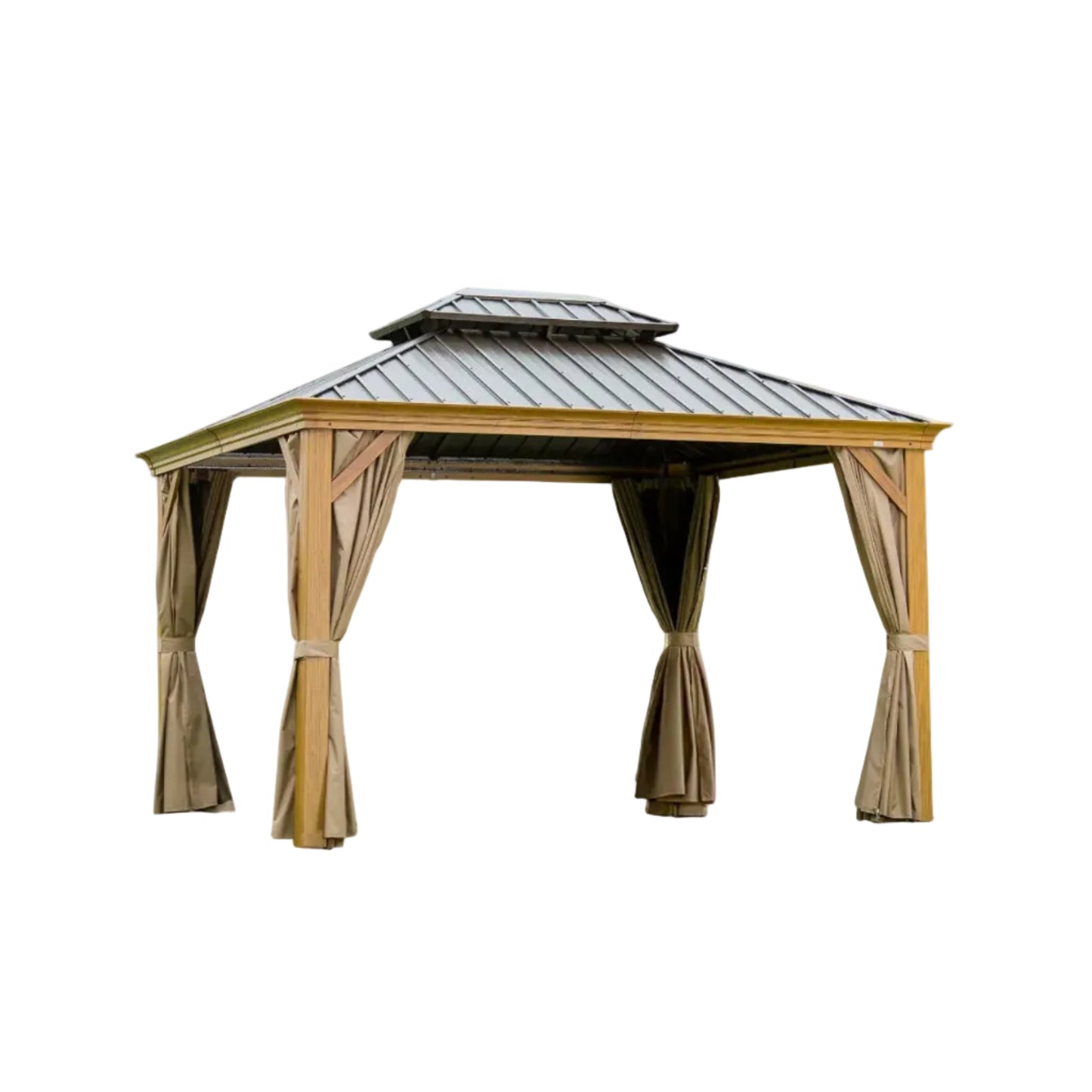 12'x14' Hardtop Gazebo, Wooden Coated Aluminum Frame Canopy