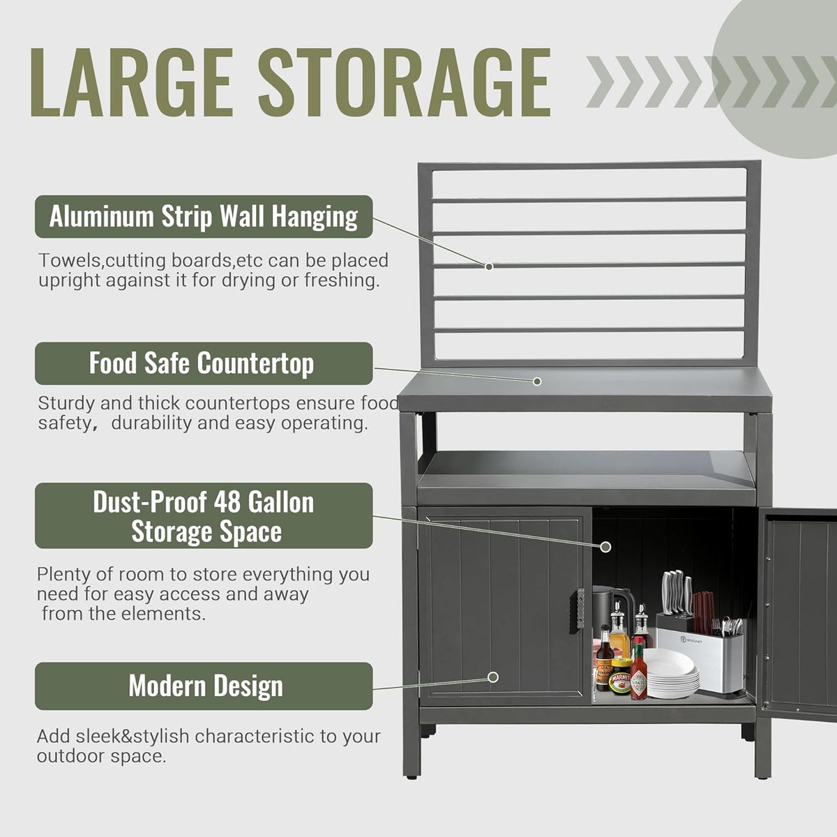 Aluminum Outdoor Kitchen Island with Wall‑Mounted Storage & Weatherproof Cover