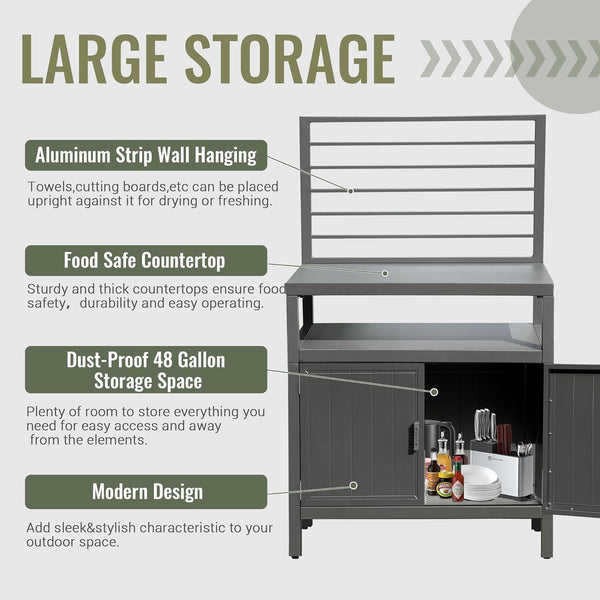Aluminum Outdoor Kitchen Island with Wall‑Mounted Storage & Weatherproof Cover