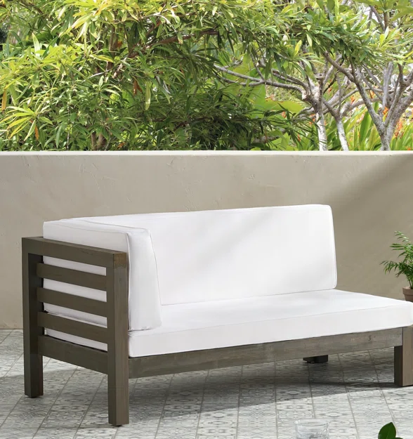 Oana Corner Bench Patio Furniture Set with Acacia Wood - White