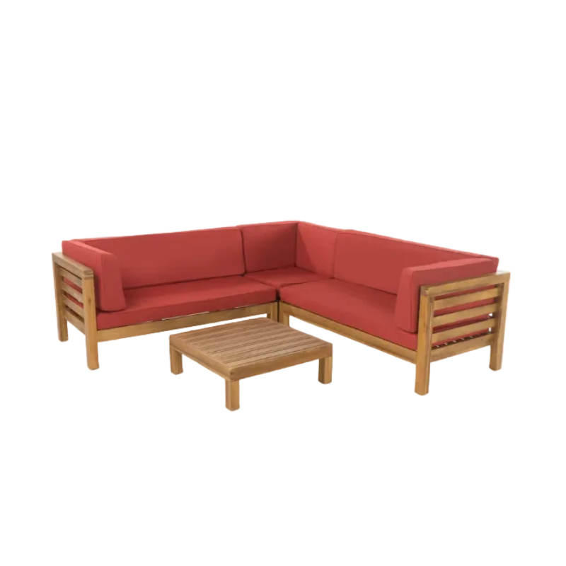 Oana Outdoor Wooden Sectional Set with Cushions