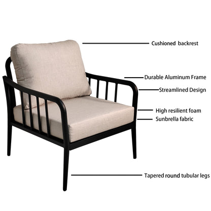 3-Piece Modern Aluminum Outdoor Conversation Set with Sunbrella Cushions & Side Table