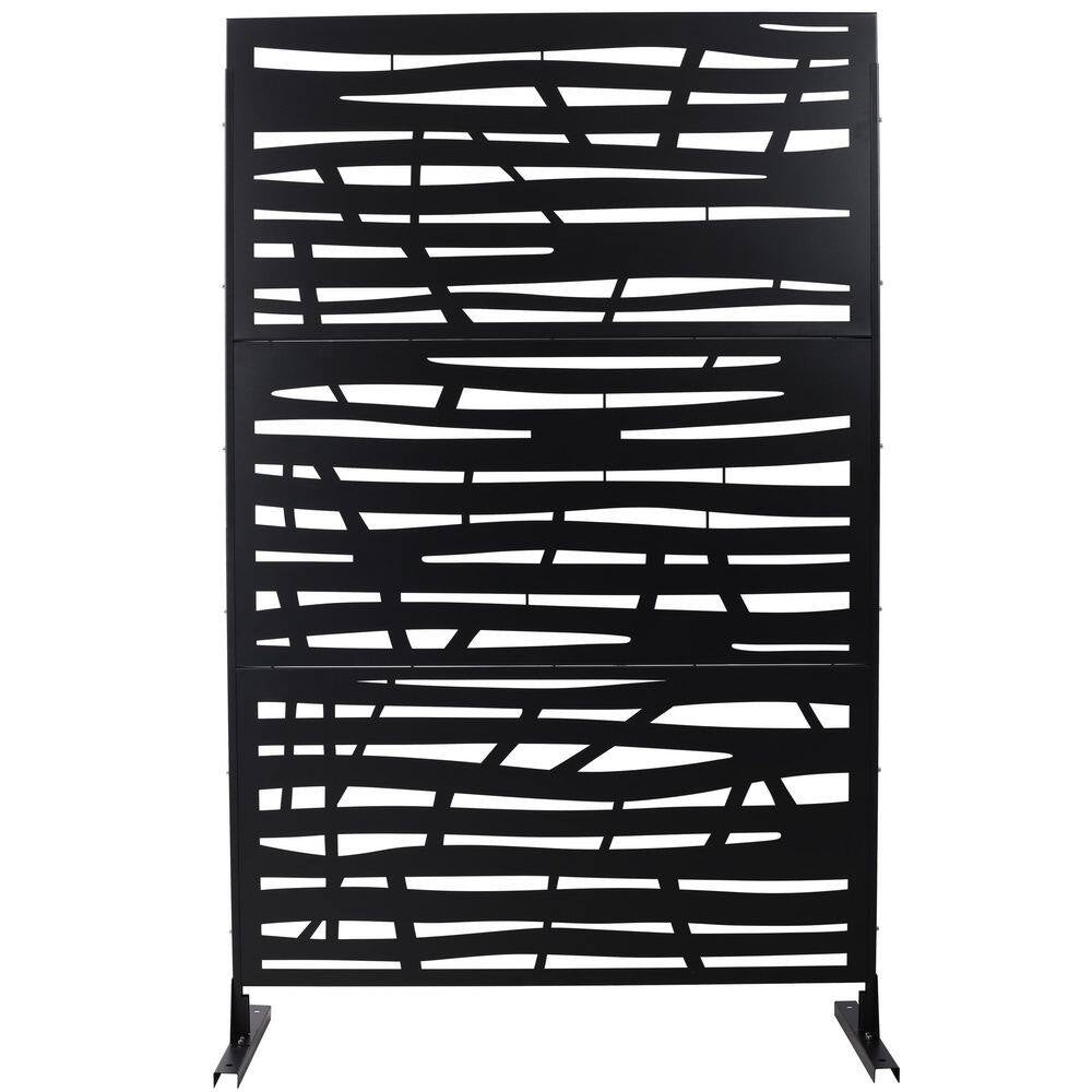 4Ft. X 6.33Ft. Black Outdoor and Indoor Freestanding Metal Privacy Screen Fence Panels for Lawn Garden (Not Composite)