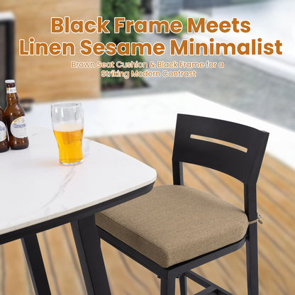 Modern Outdoor Bar Set — Sintered Stone Table, Ergonomic Bar Stools & Sunbrella® Cushions (Ember Black / Linen Sesame)