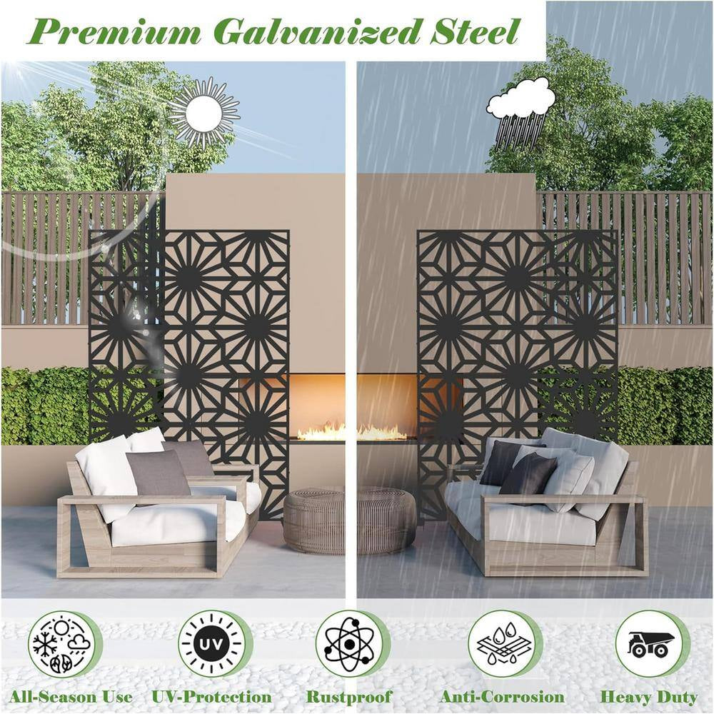 4.03 Ft. X 5.9 Ft.Outdoor and Indoor Freestanding Steel Squared Flat Privacy Screen, Fence Panels in Black