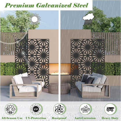 4.03 Ft. X 5.9 Ft.Outdoor and Indoor Freestanding Steel Squared Flat Privacy Screen, Fence Panels in Black