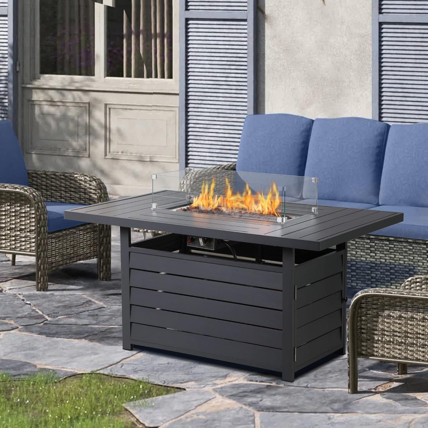 Aluminum 54.3" Outdoor Patio Fire Pit Table