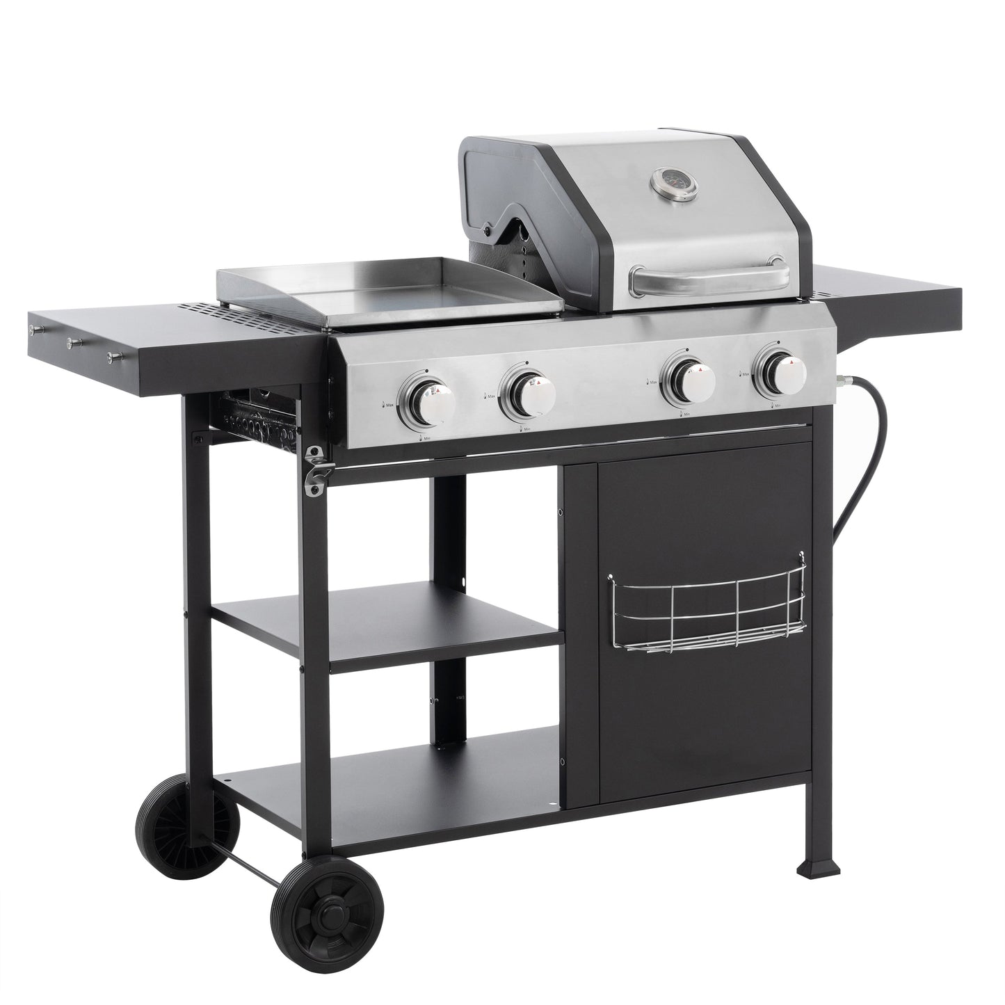 2+2 multifunctional gas barbecue grill and covered grill combination for outdoor cooking