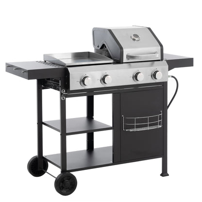 2+2 multifunctional gas barbecue grill and covered grill combination for outdoor cooking