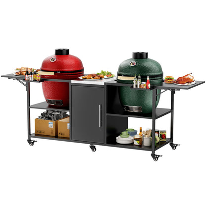 Outdoor Grill Cart for 2 Big Egg Grills – Black/Silver