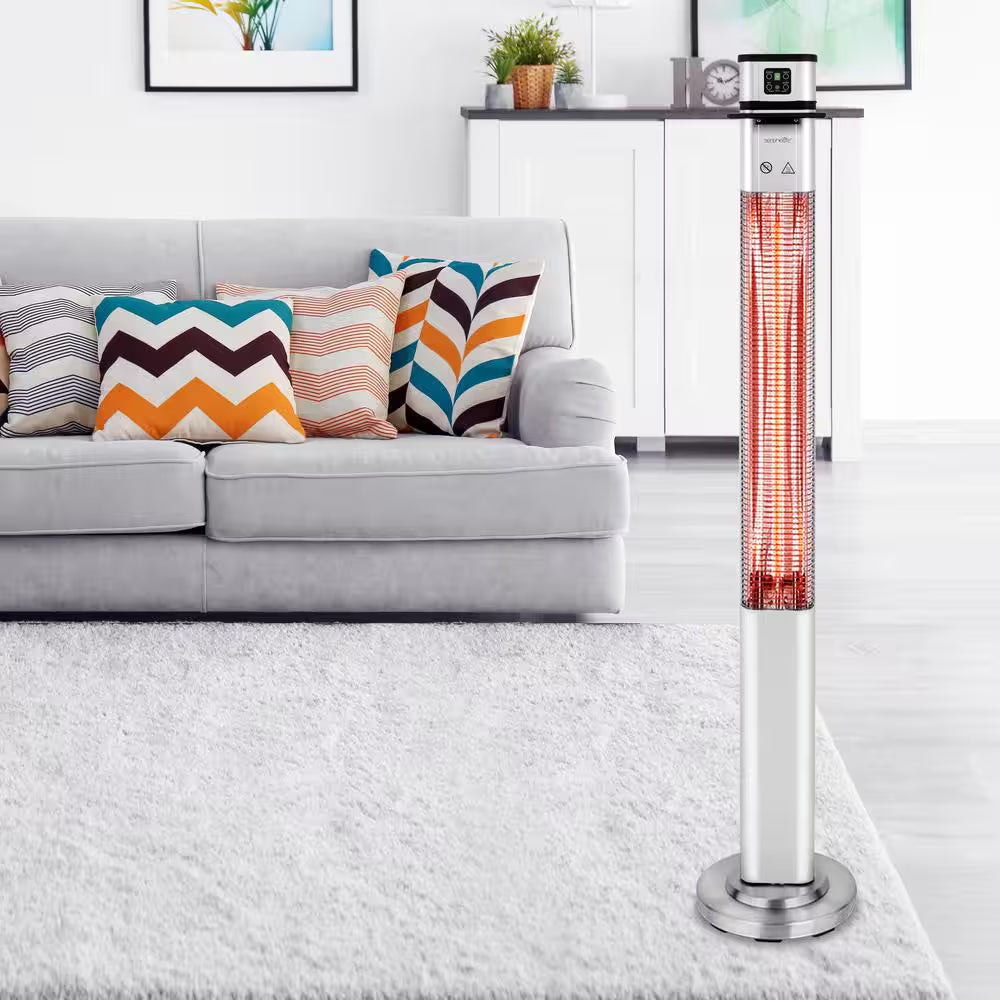 1500- Watt Stainless Steel Remote Control Stand Patio Heater with Three Power Settings and Oscillation