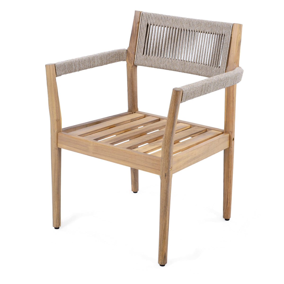 raided Acacia Outdoor Dining Chair Set of 4 — Teak Look with Beige Rope & Cream Cushions