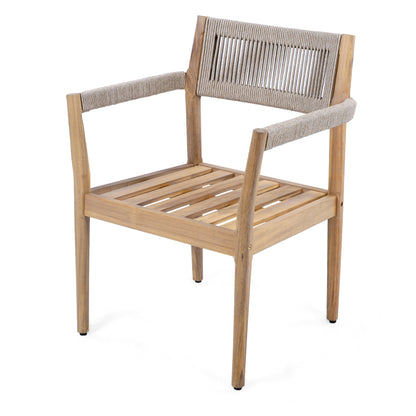 raided Acacia Outdoor Dining Chair Set of 4 — Teak Look with Beige Rope & Cream Cushions