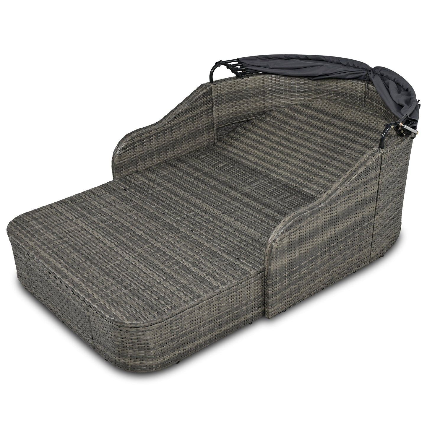 Outdoor Sunbed with Adjustable Canopy PE Rattan Daybed