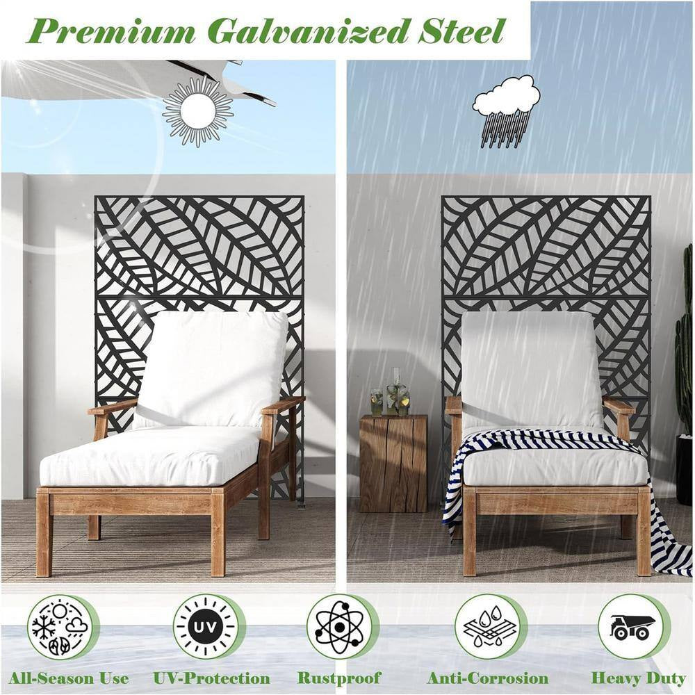 Anky 70.75 In. Steel Garden Fence, Metal Privacy Screens and Panels with Free Standing, Leaf-Shaped