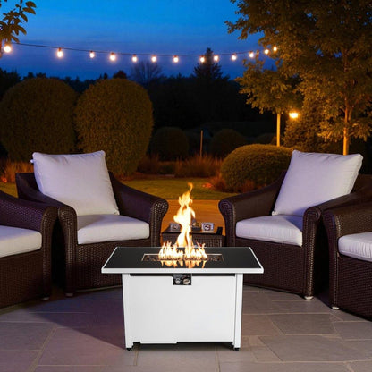 43" Rectangular Outdoor Fire Pit Table – White, 50,000 BTU Adjustable Flame