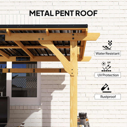13 X 6 Wooden BBQ Grill Gazebo, Outdoor Hardtop Grill Gazebo with Metal Roof, 2 Bar Shelves And 6 Hooks, Natural