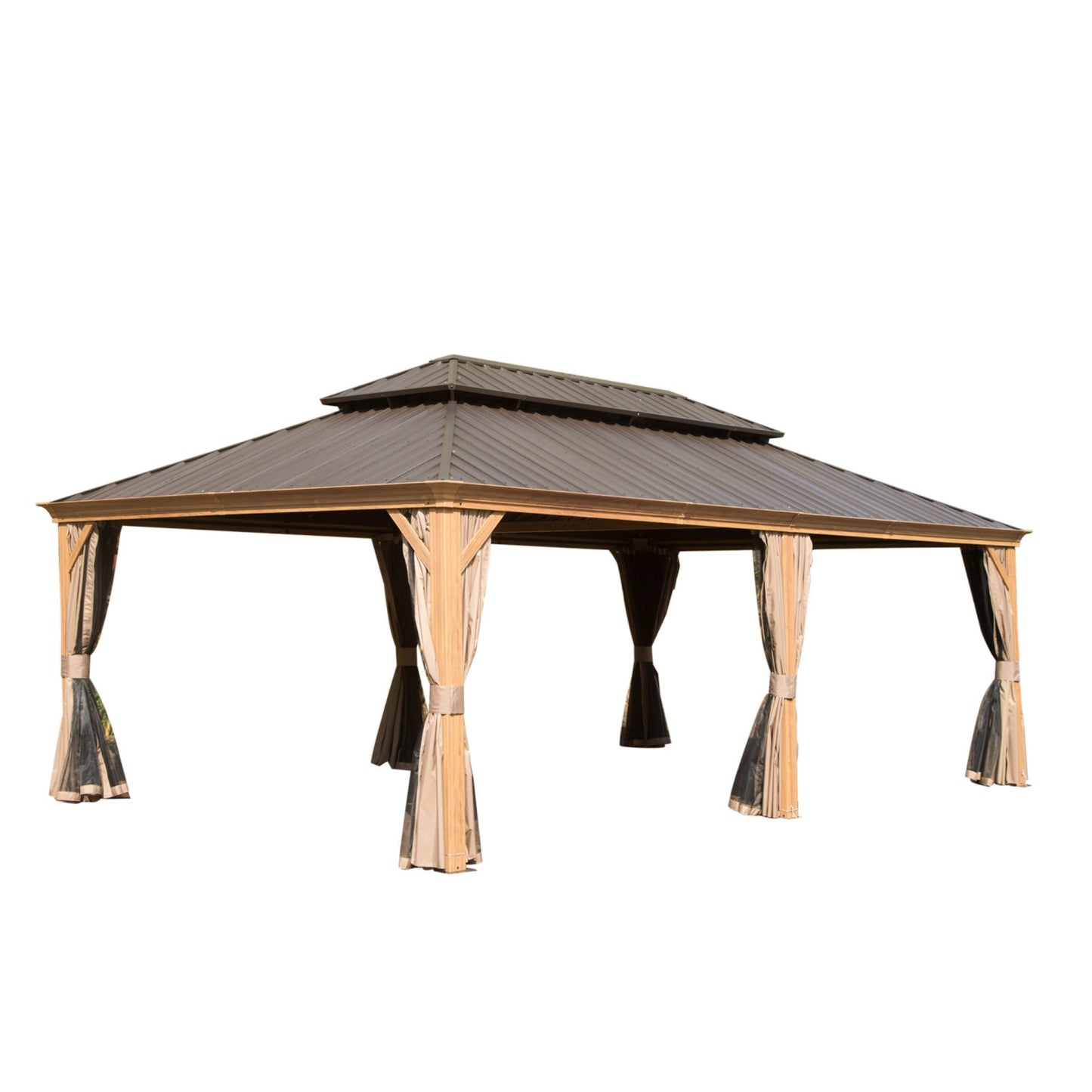 14x24FT Hardtop Gazebo With Galvanized Steel Double Roof
