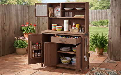 Solid Fir Wood Potting Bench with Hutch - Brown or Gray