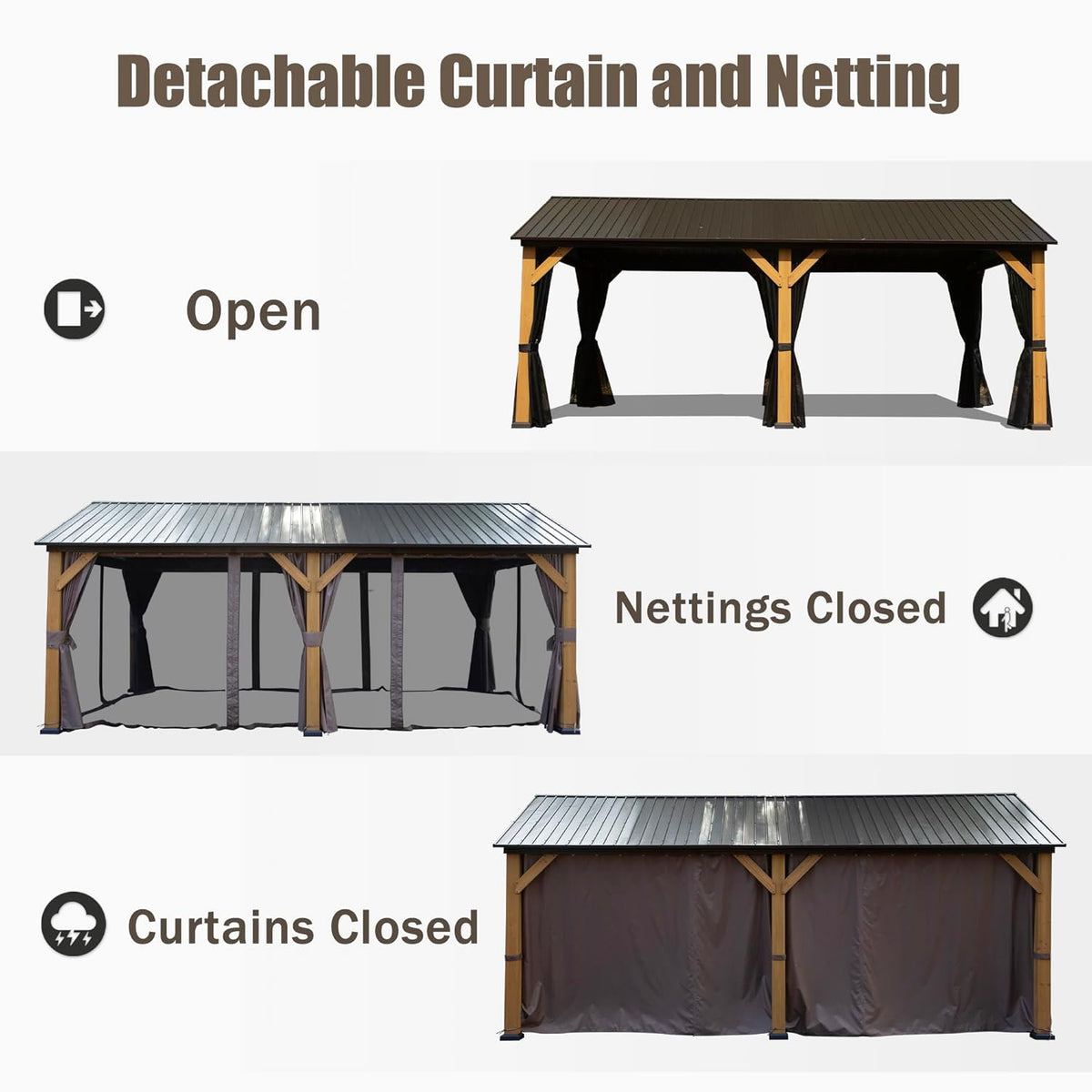 Cedar Wood Wall-Mounted Hardtop Gazebo