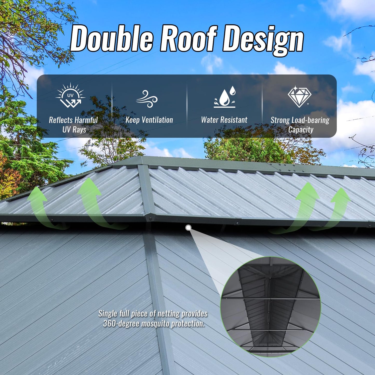 14'x24' Hardtop Gazebo with Resin Roof and Metal Frame