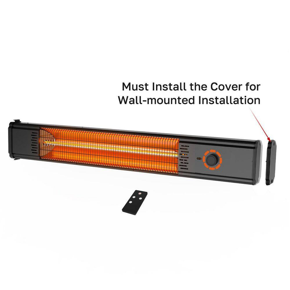 1500 BTU Electric Infrared Heater Freestanding Wall Mount Waterproof Black Metal Remote Control 8 Heat Levels with Timer