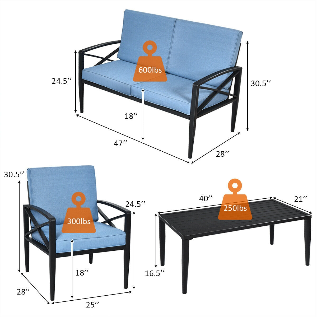 Aimee Lii 4 Piece Patio Furniture Set Aluminum Frame Cushioned Sofa