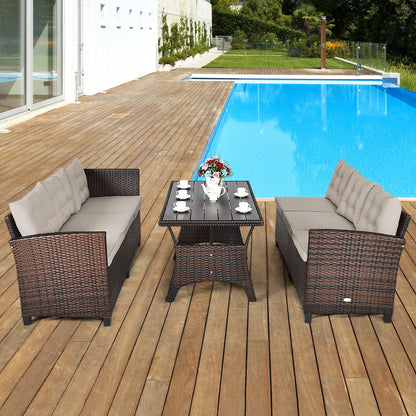 Hand‑Woven Rattan Outdoor Sofa Set with Dining Table — 3‑Piece
