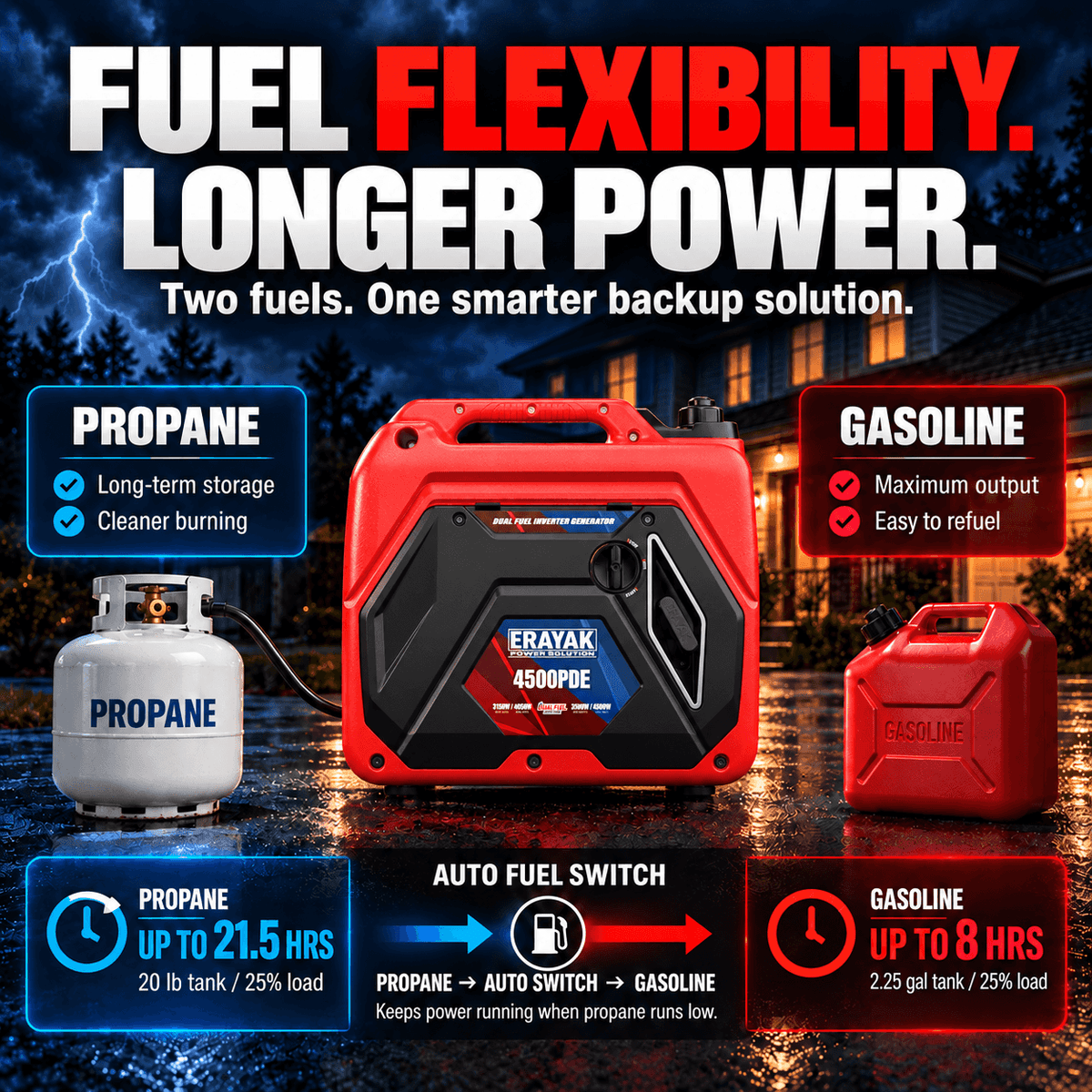 4500W Dual-Fuel Electric-Start Portable Inverter Generator