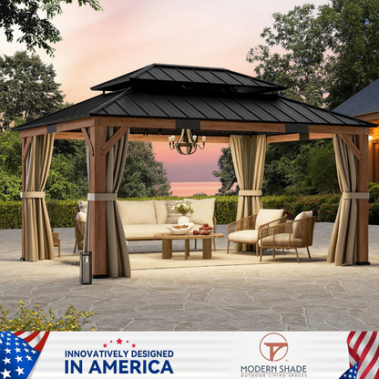 Modern Shade Wood Gazebo 12X16 with Double Galvanized Steel Roof