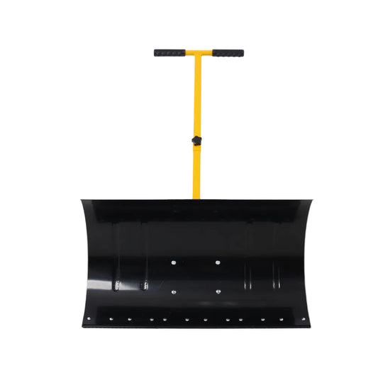 47 In. Sheet Metal Handle Steel Snow Shovel Rolling Pusher with 29 In. Blade and 10 In. Wheels in Black and Yellow