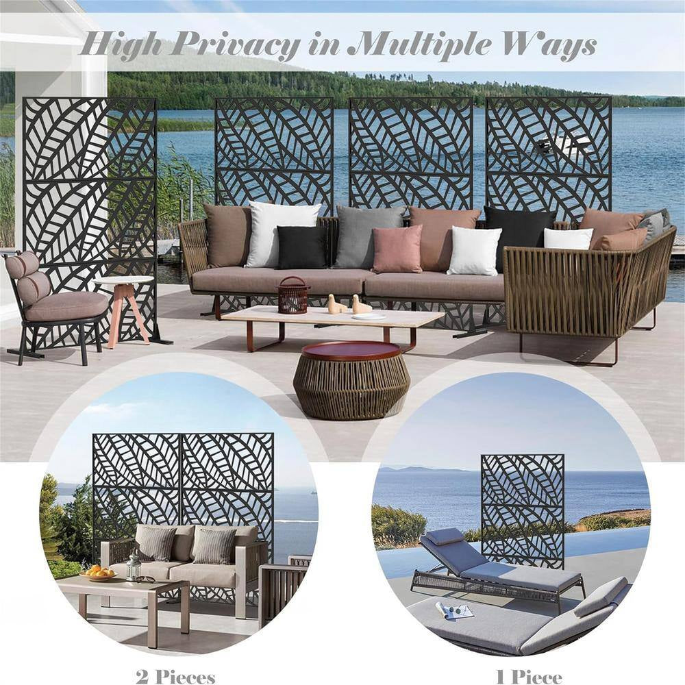 Anky 70.75 In. Steel Garden Fence, Metal Privacy Screens and Panels with Free Standing, Leaf-Shaped