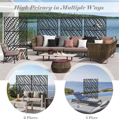 Anky 70.75 In. Steel Garden Fence, Metal Privacy Screens and Panels with Free Standing, Leaf-Shaped
