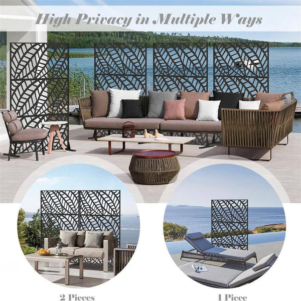 Anky 70.75 In. Steel Garden Fence, Metal Privacy Screens and Panels with Free Standing, Leaf-Shaped