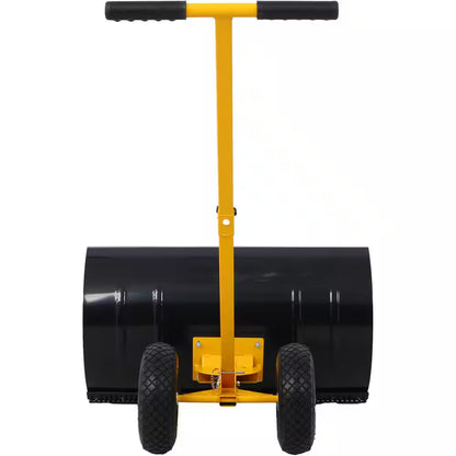 47 In. Sheet Metal Handle Steel Snow Shovel Rolling Pusher with 29 In. Blade and 10 In. Wheels in Black and Yellow