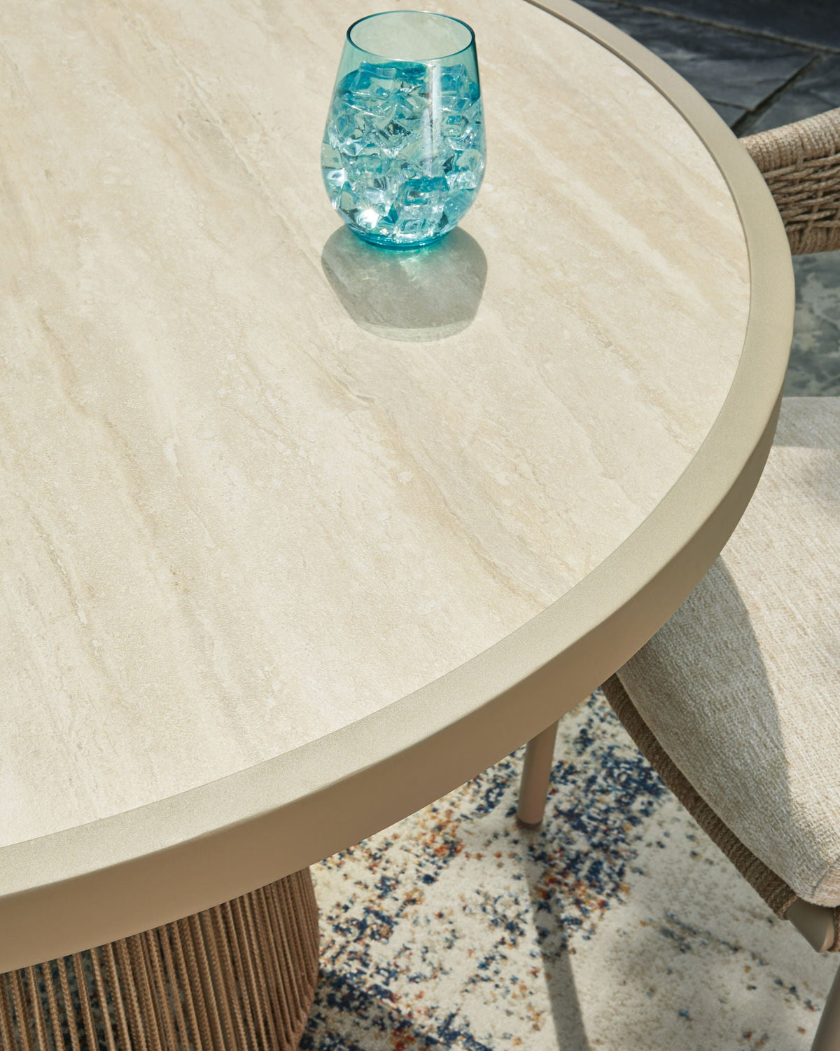Outdoor Rope & Aluminum Patio Dining Table –  Sintered Stone Top, Rust‑Resistant Frame