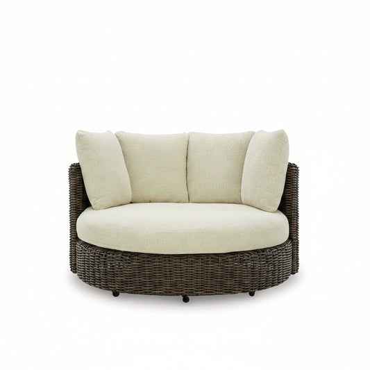 Kimora - Swivel Lounge Chair With Cushion - Beige / Dark Brown