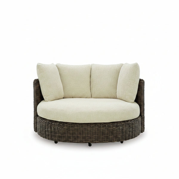 Kimora - Swivel Lounge Chair With Cushion - Beige / Dark Brown