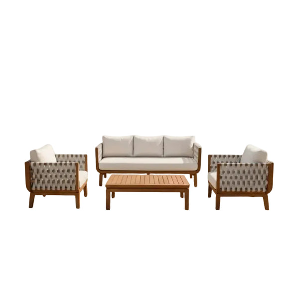 Acacia Wood Outdoor Patio Furniture Set with Rope Accents 4-Piece