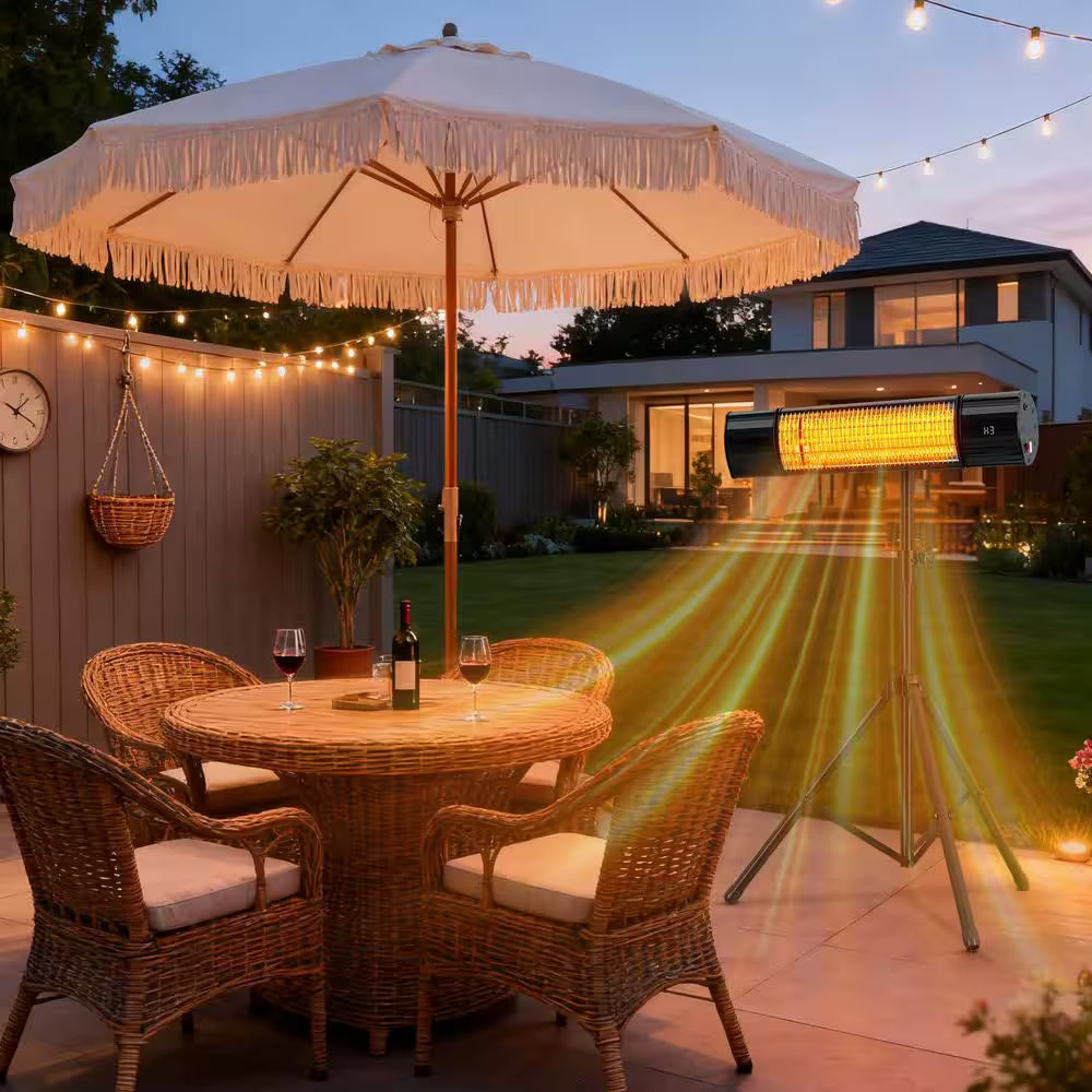 1500W Indoor Outdoor Carbon Infrared Electric Heater with Tripod Stand Wall Mount Remote Timer Tip-Over Switch