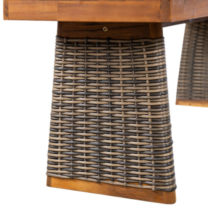 6-Piece Acacia Wood Dining Set with Cushions & Handwoven Rattan Legs