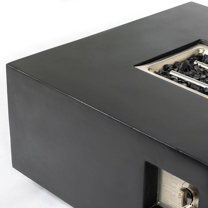 Volon 48" × 30" Rectangular Fiber‑Concrete Fire Pit Table – Charcoal Finish - 50,000 BTU – Charcoal Finish, 50,000 BTU
