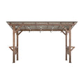 13' x 6.5' Wooden Pergola Grill Gazebo with Metal Roof & Bulbs & Bar Counters